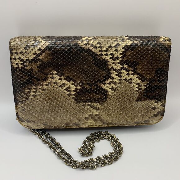 Vintage Reptile Snake Purse Brown Crossbody Chain Animal Glam Retro Exotic - Picture 3 of 9